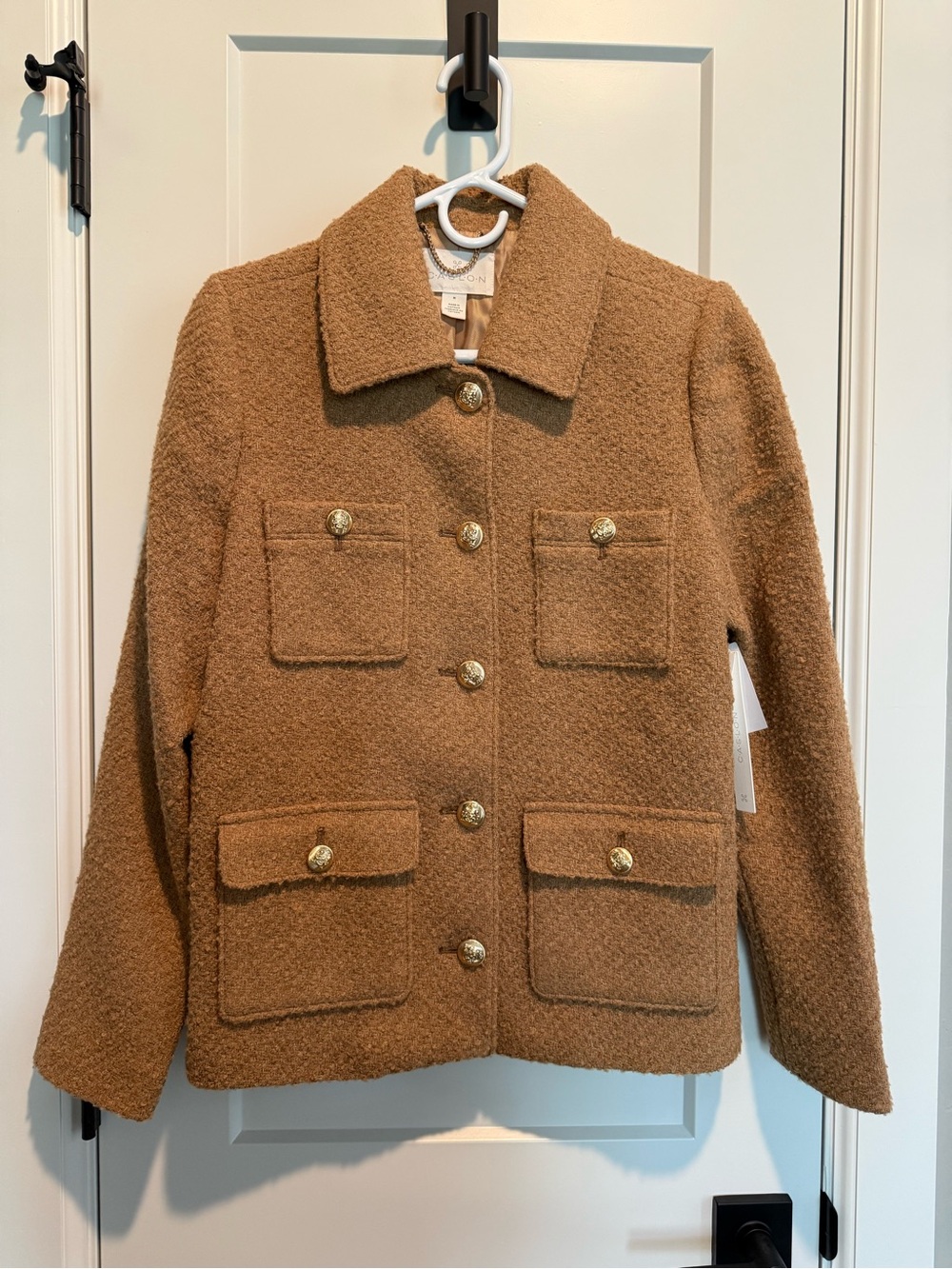 Caslon Camel Bouclé Jacket with Gold Buttons